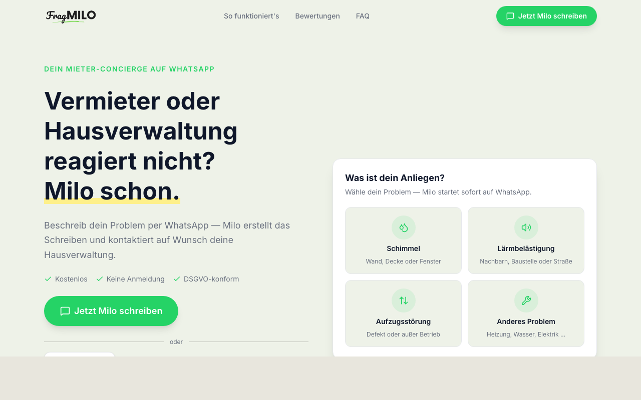 FragMilo landing page